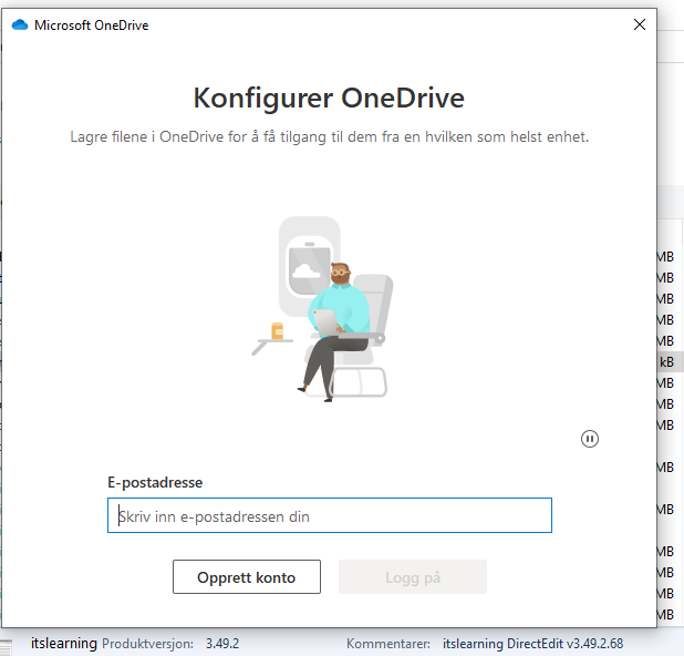 Pålogging konfigurering av OneDrive - Klikk for stort bilde
